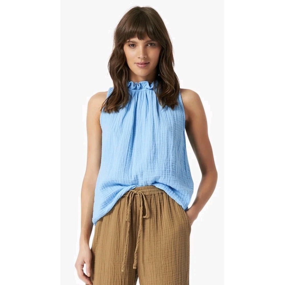 Xirena Noelle Top Fiji Blue Woman XS Sleeveless Coastal Cottage Gauze Shirt